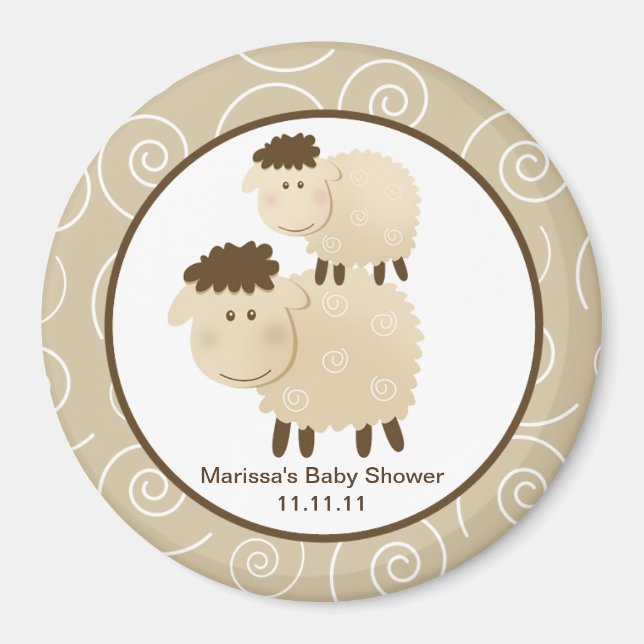 Baa Baa Sheep Neutral 3-inch Round Favor Magnet (Front)