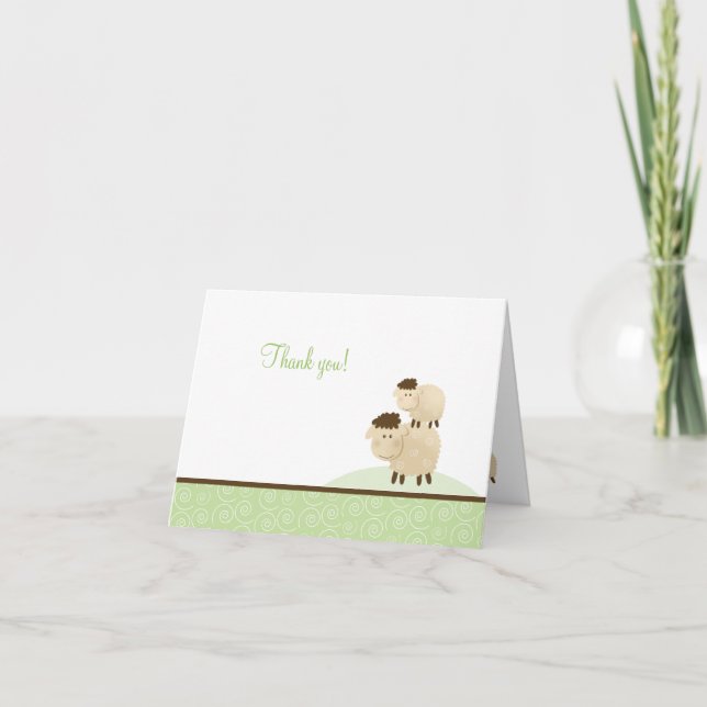 Baa Baa Sheep Neutral Green Folded Thank you notes (Front)