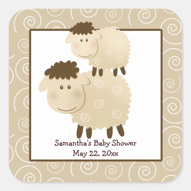 Baa Baa Sheep Neutral SQUARE Favor Sticker (Front)