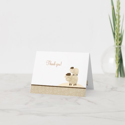 Baa Baa Sheep Neutral Tan Folded Thank you notes