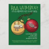 Baa Humbug Baubles Christmas Sheep & Candy Cartoon Invitation