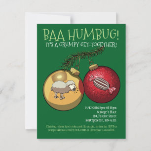 Baa Humbug Baubles Christmas Sheep & Candy Cartoon Invitation