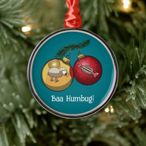 Baa Humbug Baubles Christmas Sheep  Candy Cartoon Metal Ornament