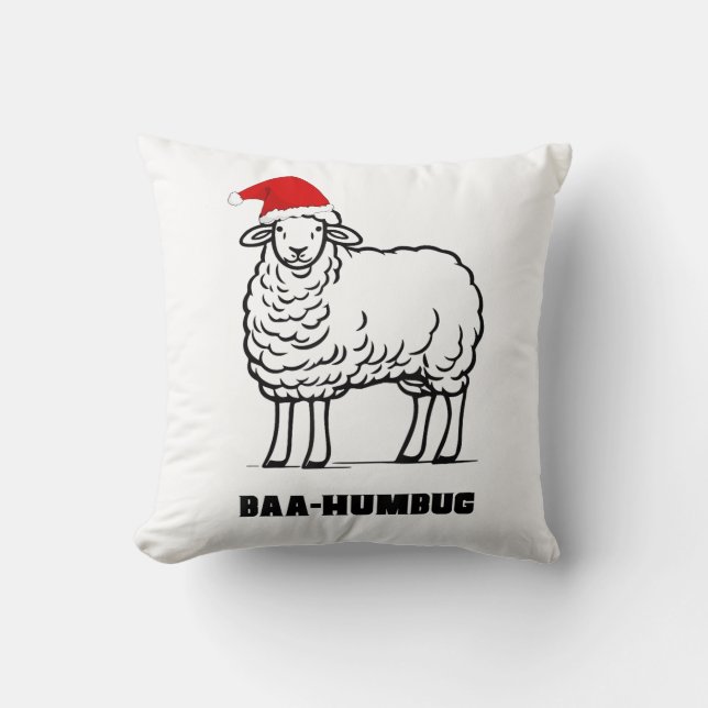 Baa-Humbug Christmas-Sheep Funny Cute Farmer Anima Throw Pillow (Front)