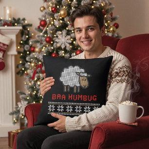 Baa Humbug Christmas Sheep Throw Pillow