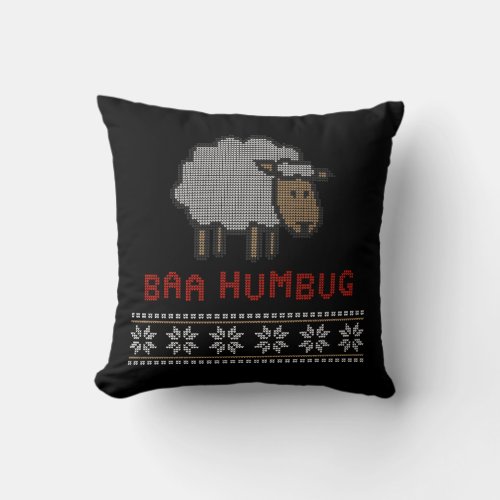 Baa Humbug Christmas Sheep Throw Pillow
