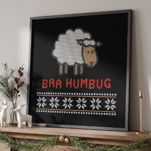 Baa Humbug - Funny Christmas Pun - Grumpy Sheep Poster