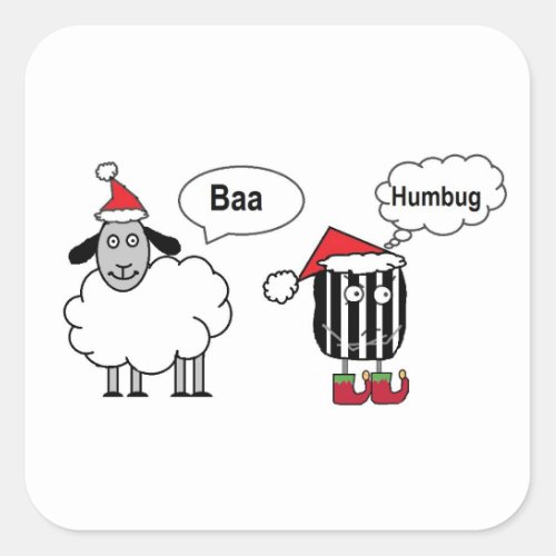 Baa Humbug Funny Christmas Sheep Cartoon Square Sticker