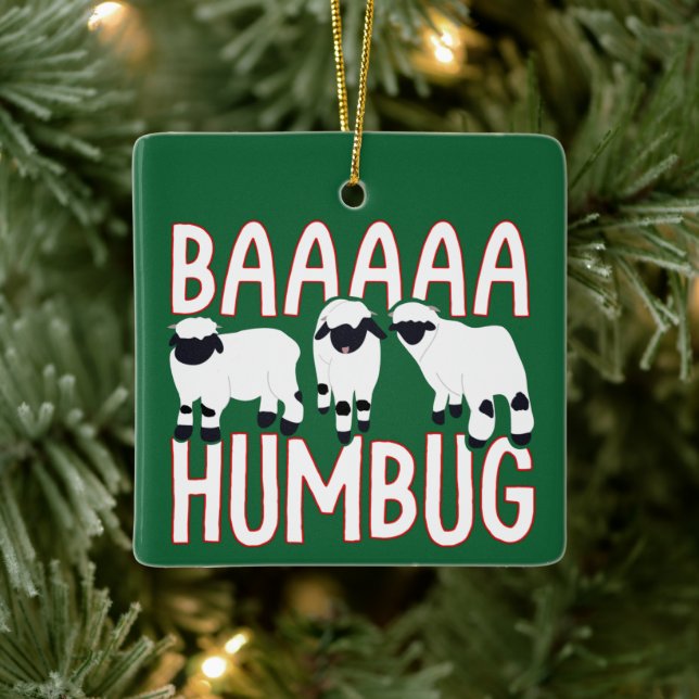 Baa Humbug Funny Valais Blacknose Sheep Christmas Ceramic Ornament (Tree)