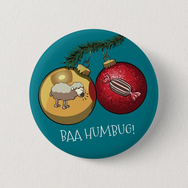 Baa Humbug Sheep Christmas Decorations Cartoon Button (Front)