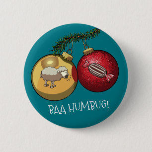 Baa Humbug Sheep Christmas Decorations Cartoon Button