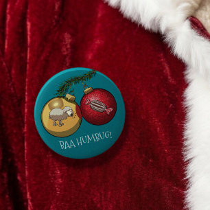 Baa Humbug Sheep Christmas Decorations Cartoon Button