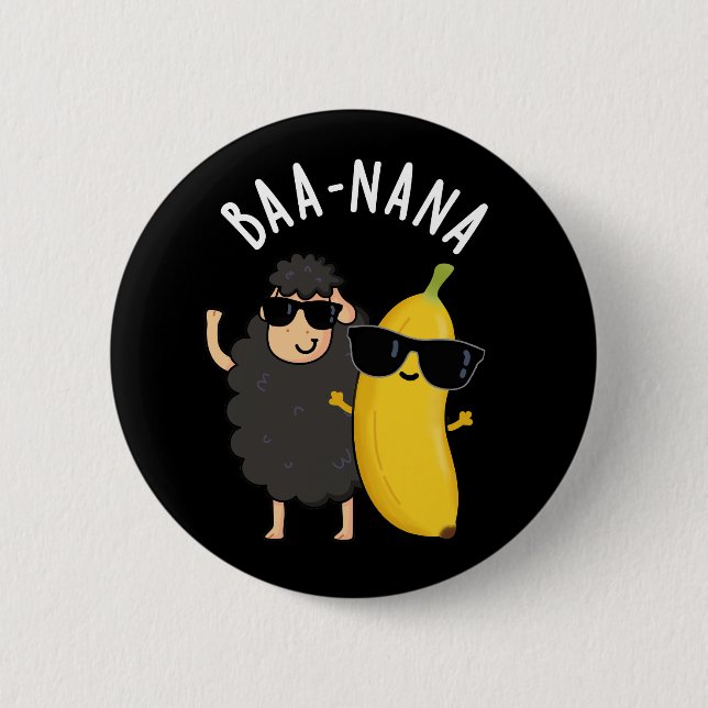 Baa-nana Funny Banana Puns Dark BG Button (Front)