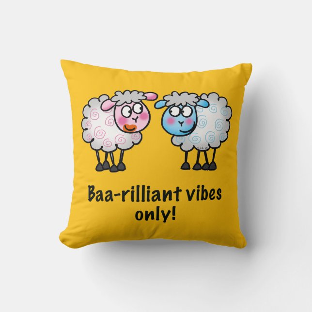  Baa-rilliant - Cute Cartoon Sheep Pair  Throw Pillow (Front)