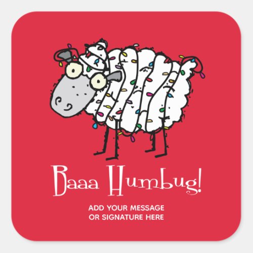 Baaa Bah Humbug Sheep Personalized Christmas Square Sticker