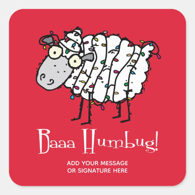 Baaa Bah Humbug Sheep Personalized Christmas Square Sticker (Front)