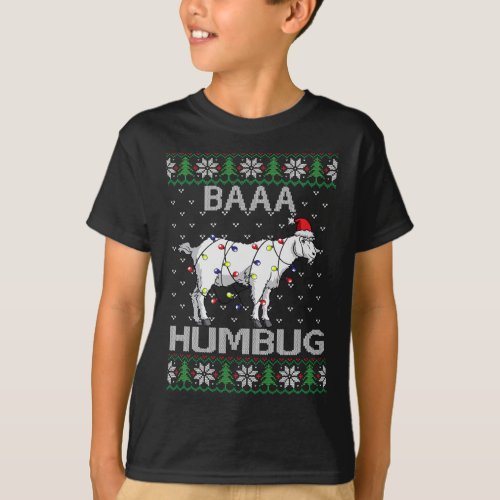 Baaa Humbug Goat Santa Hat Christmas Lights Ugly S T_Shirt