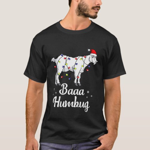 Baaa Humbug Goat Santa Hat Lights Goat Christmas T_Shirt