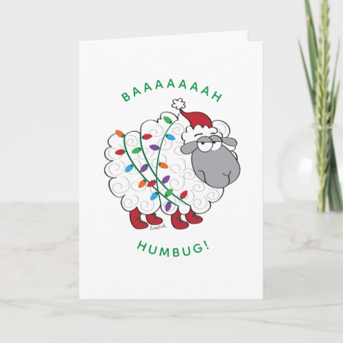 Baaaah Humbug Sheep Wrapped in Christmas Lights Ca Card
