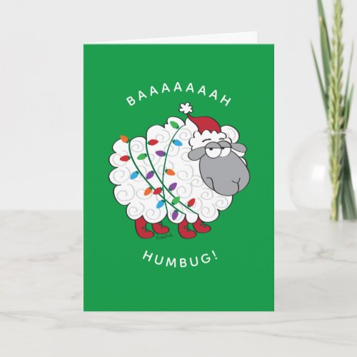 Baaaah Humbug Sheep Wrapped in Christmas Lights Card