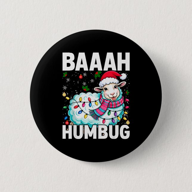 Baaah Humbug Sheep Xmas Lights Funny Anti Christma Button (Front)