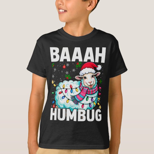 Baaah Humbug Sheep Xmas Lights Funny Anti Christma T-Shirt (Front)