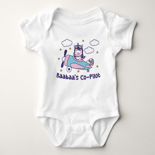 Baabaa's Co-Pilot - Unicorn Airplane Baby Bodysuit (Front)
