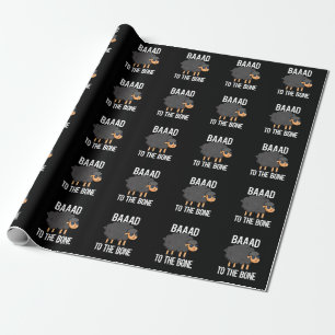 Baad To The Bone Funny Black Sheep Pun Dark BG Wrapping Paper