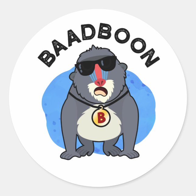 Baadboon Funny Bad Baboon Pun  Classic Round Sticker (Front)