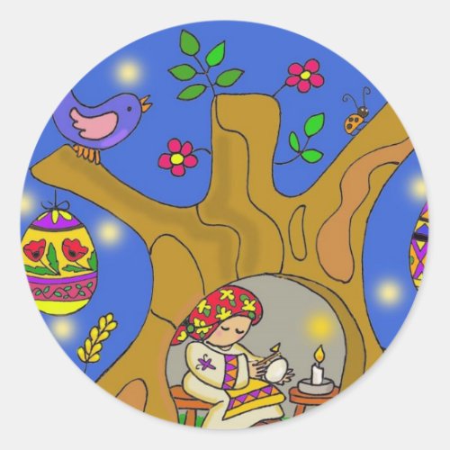 Baba and the Pysanky Tree Ukrainian Folk Art Classic Round Sticker
