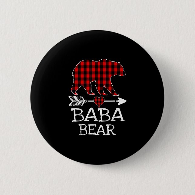 Baba Bear Red Plaid Buffalo Arrow Christmas Pajama Button (Front)