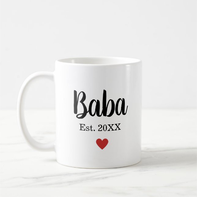 Baba Established Year Heart Modern Father's Day Coffee Mug (Left)