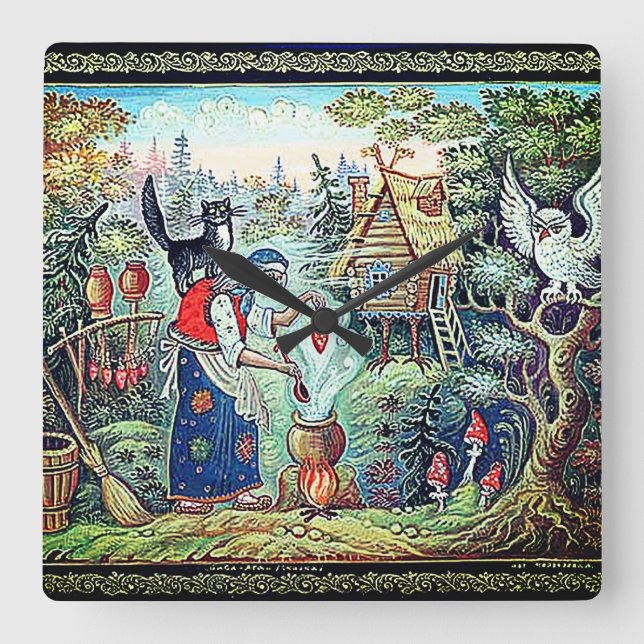 BABA JAGA RUSSIAN FOLKLORE SQUARE WALL CLOCK (Front)