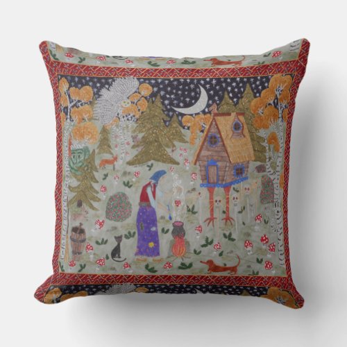Baba Yagas Enchanted Forest Throw Pillow