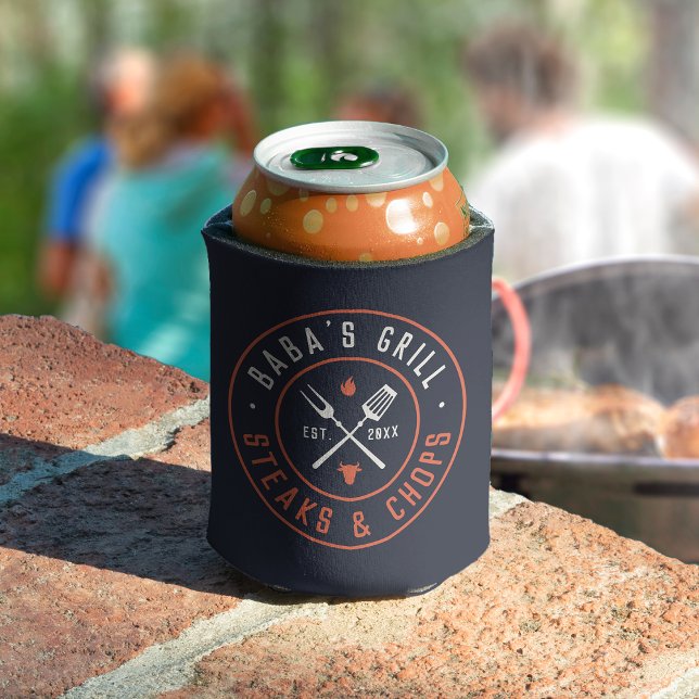 Baba's Grill Personalized Year Established Can Cooler (Creator Uploaded)