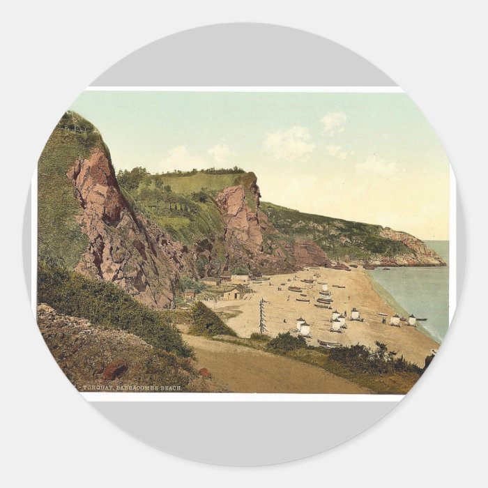 Babbacombe Beach, Torquay, England rare Photochrom Round Sticker