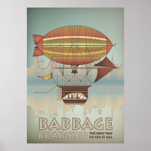 Babbage by Airship Steampunk Vintage Travel Poster