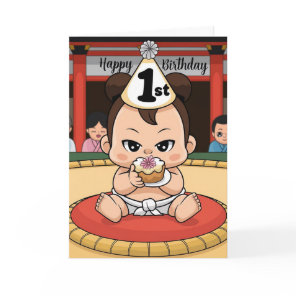 babby sumo wrestler 1st birthday card