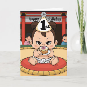 babby sumo wrestler 1st birthday card
