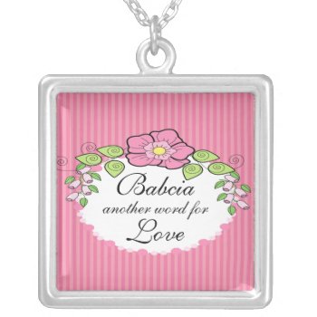 Babcia Love  Grandparent Necklace Floral Frame by celebrateitgifts at Zazzle