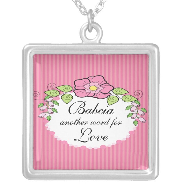 Babcia Love  Grandparent Necklace Floral Frame (Front)
