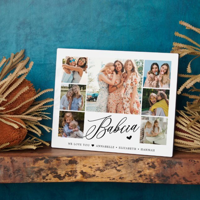 Babcia We Love You Photo Collage Typography    Plaque (Side)