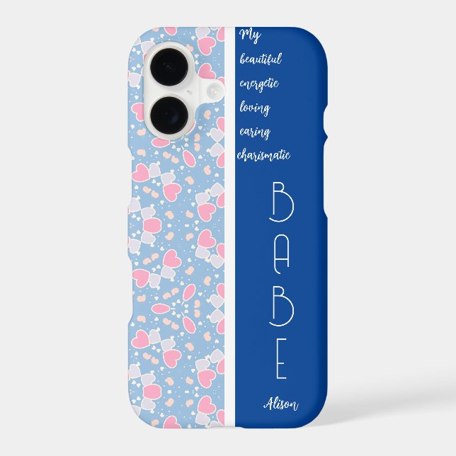 BABE Blue Hearts Pattern Editable Iphone Case (Back)