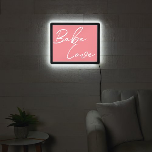 Babe Cave Fun Pink Handwritten Script LED Sign