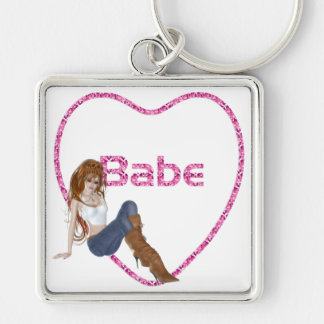 Babe Glitter Heart Candy Redhead Girl Design Keychain