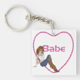 Babe Glitter Heart Candy Redhead Girl Design Keychain