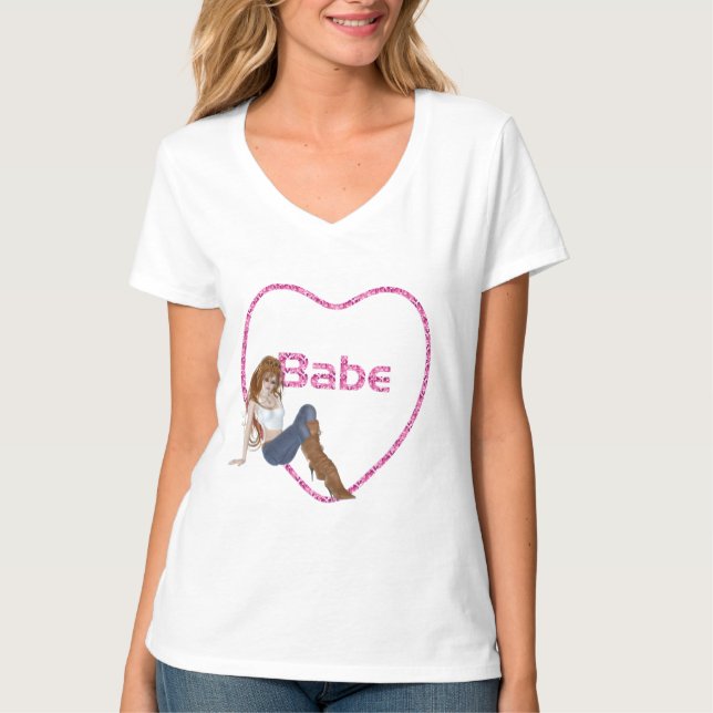 Babe Glitter Heart Candy Redhead Girl Design T-Shirt (Front)
