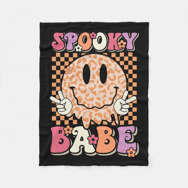 Babe Groovy Halloween Leopard Smile Face Checkered Fleece Blanket (Front)