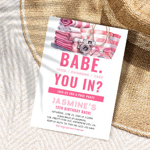 BABE Pink Pool Party Girl Birthday  Invitation