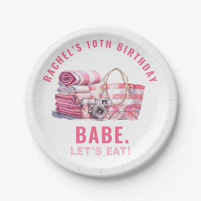 BABE Pink Pool Party Girl Birthday  Paper Plates (Front)
